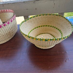 Handwoven Basket with Green and Yellow Accents